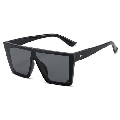 EBJDE Oversized Sunglasses for Women Men Fashion Square Flat Top Big Black Frame UV Protection Shades