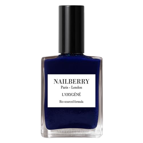 Nailberry L'Oxygéné Oxygenated Nail Lacquer | Number 69 | Dark Blue With A Hint of Gray Opaque | UV Protected Long-Wear Nail Polish | 12-Free | Vegan | Certified Halal | Cruelty & Gluten Free | 15 ml