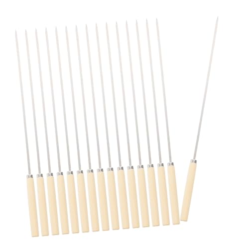 Kisangel 25 piezas Brochetas Bbq Inoxidables con Mango de Madera Antideslizante de Resistentes al para y Verduras Pinchos Largos para Barbacoa Exterior