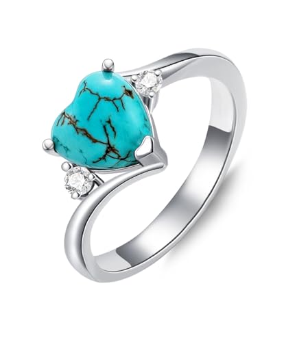 Genuine Turquoise Heart Rings for Women 925 Sterling Silver CZ Engagement Wedding Rings Anniversary Jewelry for Wife Mother