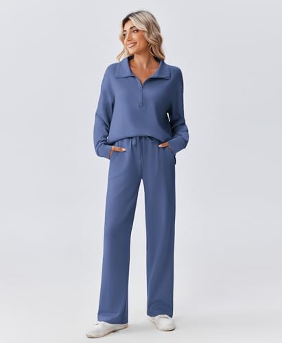 Image of PINSPARK 2 Piece Sets for Women 1 /2 Zip Sweatsuit Loose Fit Sweatshirt Straight Leg Pants 2026 Matching Outfit Fall Tracksuit