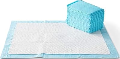 Amazon Basics X-Large Heavy Duty Absorbent Puppy Potty Pads, Leak-Proof, Quick-Dry, Super Absorbent Gel Technology for Dog Training, 28 x 34 Inches, Blue & White, Pack of 50
