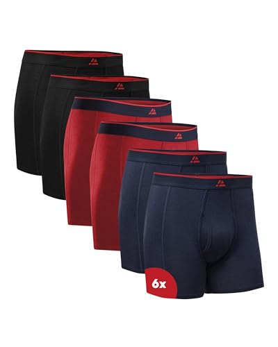 DANISH ENDURANCE Bokserki męskie, Bielizna męska z Wiskozy (z Bambusa), Oddychające, z rozporkiem lub bez, dla mężczyzn, 6-pack, Wielokolorowy (2x Czarny, 2 x Czerwony, 2 x Niebieski), M