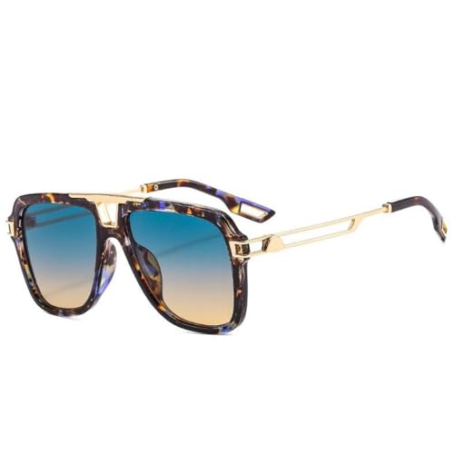 Lunettes de soleil carrées homme femme verres dégradés UV400 monture métal grand format C6