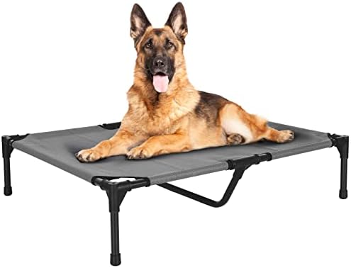 FIOCCO Dog Cot - Cooling Elevated Dog Bed, Washable Raised Dog Bed with Chew Proof Mesh and Metal Frame, Portable Dog Bed for Outdoor Use, Dog Cots Beds for Large Dogs，Grey