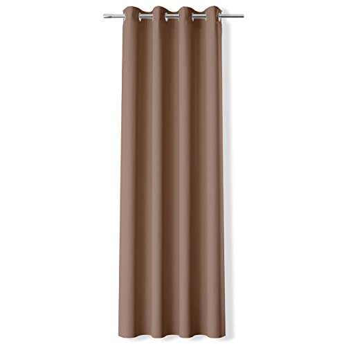 DALINA Textil -Cortina Opaca 1 Panel 140 x 260 para Salón Dormitorio - Cortinas Lisas para Habitacion Moderna Suave con Ojales 1 Pieza de 140x260cm (Café Rojo)