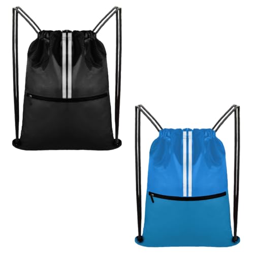 Image of Black Drawstring Backpack and Ocean Blue Drawstring Backpack Bundle