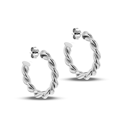 Boucles d'oreilles anneaux ouverts torsadés en argent sterling pour femme élégante