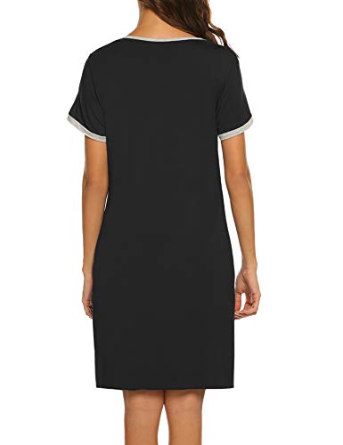 Ekouaer Women's Short Sleeve Crew Neck Nightgown Soft Sleeping Shirts Loungewear Nightshirts Black S #TOP4