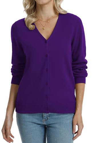 Image of QUALFORT Women's 100% Cotton Lightweight Cardigans Long Sleeve Knitted Button Down Sweater