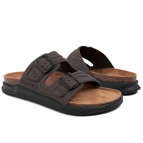 Image of Nautica Men's Sandals - Casual Slides with 2 Adjustable Buckle Straps and Cork Footbed for Ultimate Comfort and Style (Regular /Wide Width, Big Size)