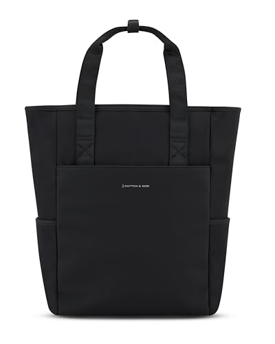 Kapten & Son Rucksack Lindby All Black 18 L | 2in1 Tasche & Rucksack | inkl. Kofferbefestigung Laptopfach Flaschenhalterung | Shopper Damen