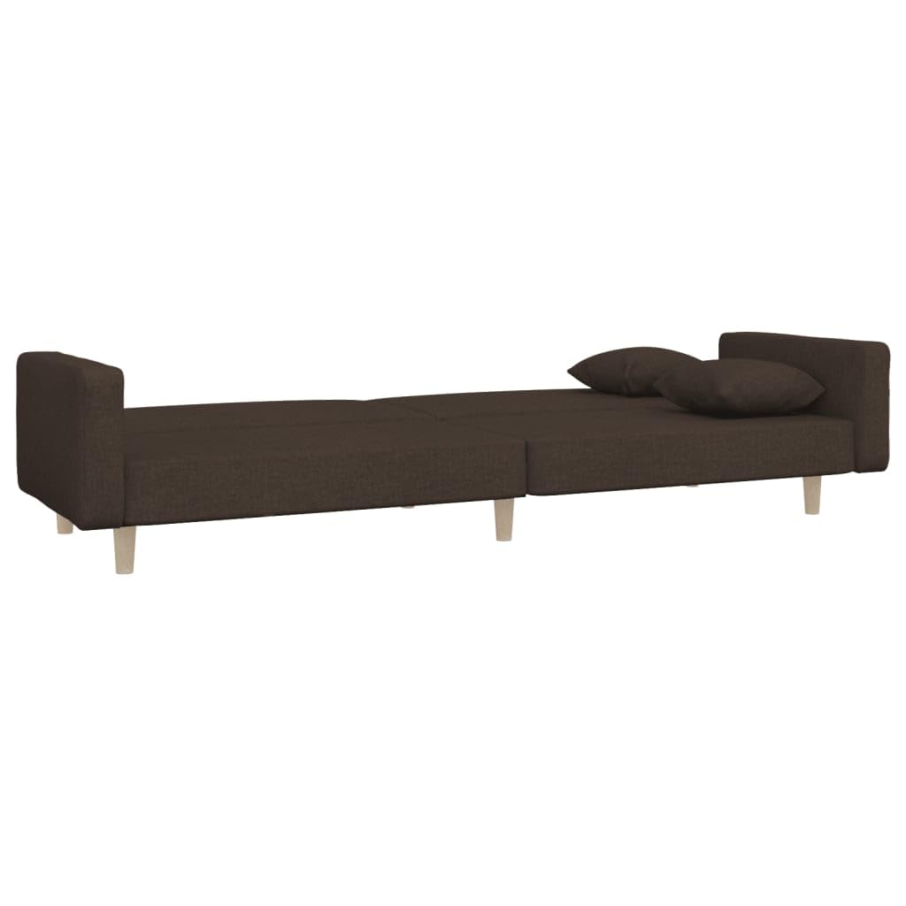 Sofá cama plegable de 2 plazas con 2 cojines en color marrón oscuro, sofá cama con marco de madera resistente para salón y oficina, sensación cómoda gracias a su funda de tela transpirable
