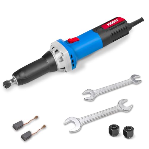 HERZO Amoladora Recta Profesional 600W, Herramienta Rotativa Eléctrica con Velocidad Variable 0–31000 RPM, Pinza Ø6mm/8mm, Ideal para Lijar, Pulir, Grabar y Limpiar