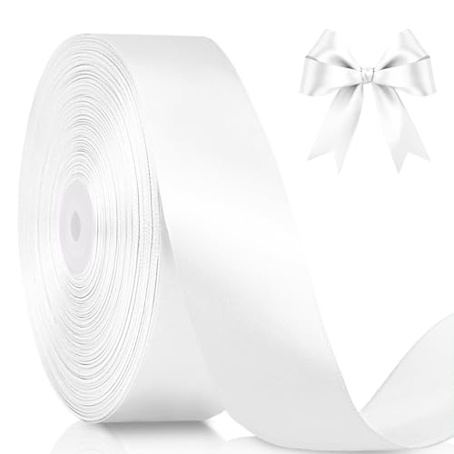 TJDUK White Satin Ribbon 1-1/2 Inch x 100 Yards Classic Solid Color Polyester Ribbon Roll for Gift Wrapping Flower Bouquet Wedding Decoration Handmade Bows Party & Holiday Crafts (White)