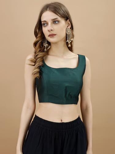 Image of Womanista Women's Taffeta Solid Sleeveless Readymade Saree Blouse for Women Stylish