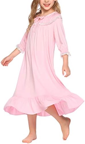 Ekouaer Girls Cotton Nightgown Little Angel Soft Comfy Nightshirt Pink Casual Dress Loose Pajamas for Kids(Pink,6-7T)