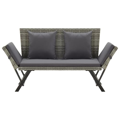 Gecheer Gartenbank mit Kissen 176 cm Polyrattan grau Relaxmöbel für...