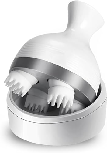 Tiyafuro Scalp and Full Body Pain Relief Massager Electric Head Kneading Massager 4 Speed Modes Handheld Portable Head Scratcher for Hair Growth Deep Clean Relaxation, White
