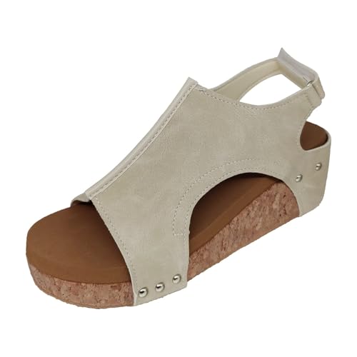 Women’s Bohemian Wedge Sandals With Adjustable Ankle Strap, Arch Support Low Heel For Walking Comfort - Dressy Summer