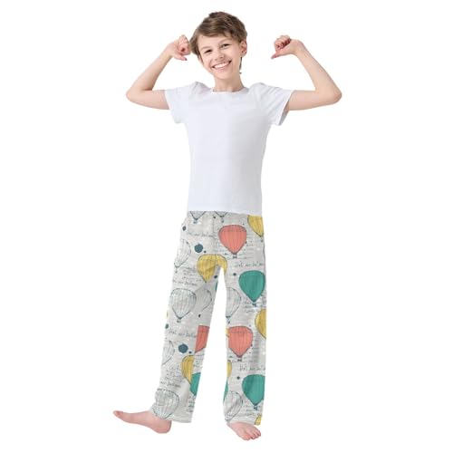 Retro Hot Air Balloon Boys Long Pants Soft Trousers Elastic Waist Kids Lounge Bottoms with Pockets S-XL2
