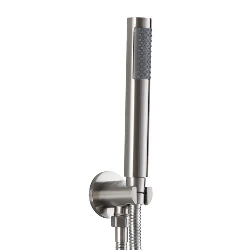 Kit doccia completo satinato in acciaio inox con doccetta in ottone, presa acqua con supporto e flessibile da 150 cm