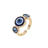 MAYIYAHO Fashion Retro Devil's Eye Ring Blue Glitter Resin Tre Anelli oculari Apertura in Metallo Anelli Regolabili Gioielli da Donna