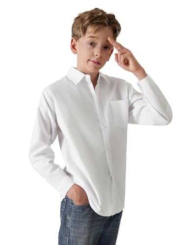 Boys Long Sleeve Dress Shirts Formal Solid Shirts Kids Casual Button Down Shirts with Chest Pocket2