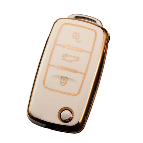 Qsvbeeqj Funda protectora de TPU para coche, a prueba de arañazos, protección completa, para mando a distancia, color blanco y dorado