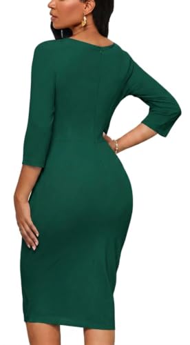 Image of Church Dresses for Women 3 /4 Sleeve Ruffle Vintage Bodycon Cocktail Work Midi Pencil Dress