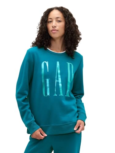Gap Sudadera de Cuello Redondo con Logotipo para Mujer, Verde Azulado, XL