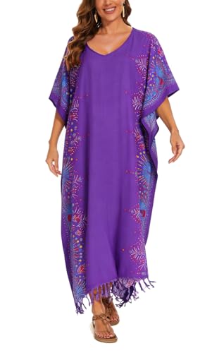 Image of Beautybatik Boho Flora Printed Women Plus Size Kaftan Kimono Loungewear Maxi Long Dress Size XL to 4X