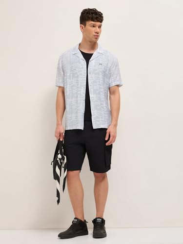 Image of THE BEAR HOUSE Men's Blue Tailored Fit Full Sleeve Cotton Printed Shirt