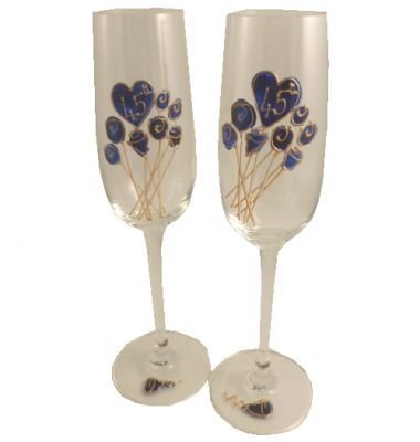 Copas de champán de 45 aniversario Dreamair: diseño zafiro y flor para cenas románticas