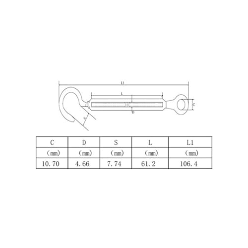 Tornillo Tensor de Cuerpo Abierto de Acero Inoxidable 304 Ojal-Gancho M4 para Cable de Alambre 1 pieza miniatura 5