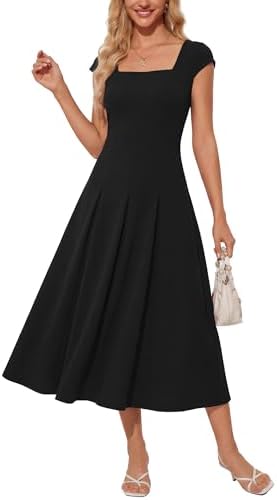 OXP Women's 2026 Summer Elegant Square Neck Cap Sleeve Midi Cockt...