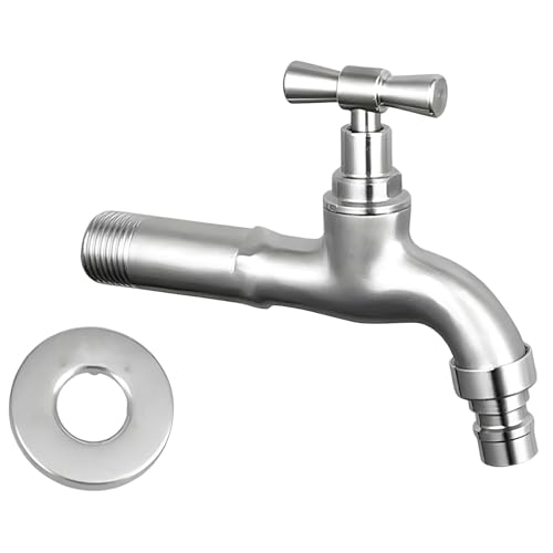Generic Anti-Freeze 304 Stainless Steel Faucet, Slow Open, 5.1 In/130 Mm, 0.8 In/20 Mm Threaded Inlet, Outdoor Mop Sink Faucet for Washing Machine, Silver