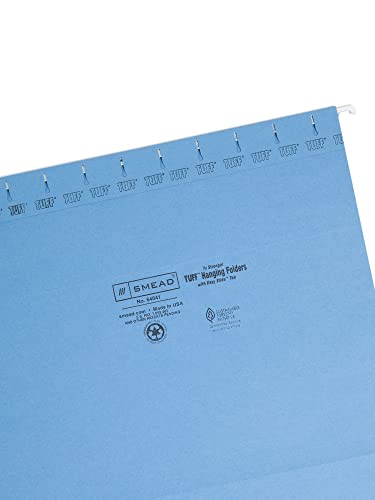 Smead Tuff Hanging File Folder With Easy Slide Tab, 1/3-Cut Sliding Tab, Letter Size, Blue, 18 Per Box (64041, Rod Color May Vary) #TOP2