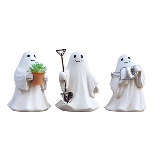 Ghost Decor - Figuras de Haloween en miniatura, paquete de 3 estatuas de resina, decoraciones de fantasma espeluznante al aire libre para jardín, configuración de escena embrujada para maceta, porche