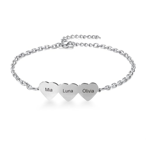 AITENME Braccialetto con nome, regolabile a forma di cuore con lettere, gioielli personalizzati, adatti per mamma, moglie e fidanzata, regalo in acciaio inox, nome argento 3