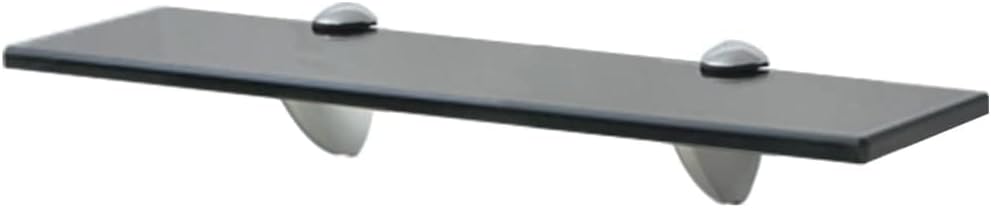 Black Floating Wall Shelf, 15.7 x 15.7 Inch Tempered Glass Storage Rack with Zinc Alloy Brackets, Modern Minimalist Display Ledge for Living Room, Bedroom, and Bathroom, Holds 22 lbs