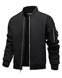 Polu Men's Bomber Jackets with Pockets Lightweight Windbreaker Jackets 2-Way Zipper Casual Business Fall Winter Coat(Black,L)