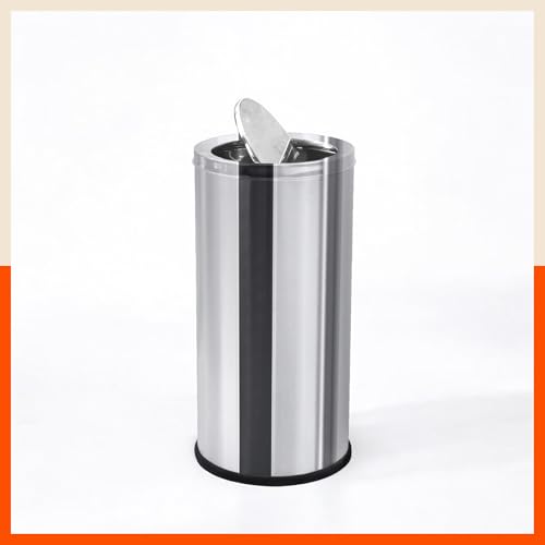 Image of Bathla Stainless Steel Swing Dustbin with Lid for Home, Office & Kitchen - 14 Litres | Swing Lid Trash Can | Durable & Rust-Resistant Garbage Bin