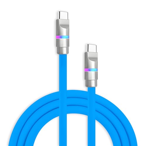 Image of chubbycable 100W USB C to C Charge Cable with LED Light, Blue, 9.8 FT | 45,000+ Bend Tested, 480Mbps Data Transfer, E-Marker Safety Chip, 6mm Extra Thick, Tangle-Free Design