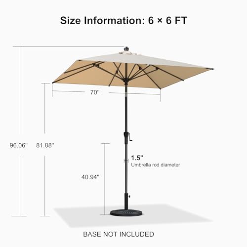 Image of PURPLE LEAF Patio Market Umbrella 6' x 6' Square Tilt Beige 8 Ribs Outdoor