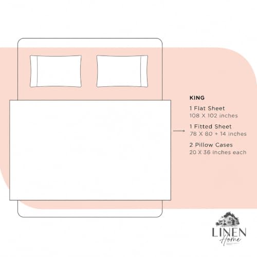 Image of Linen Home 100% Cotton Percale Sheets King Size, Tropical Peach, Deep Pocket, 4 Pieces Set- 1 Flat, 1 Fitted and 2 Pillowcases, Crisp Cool and Long Staple Strong Bed Linen