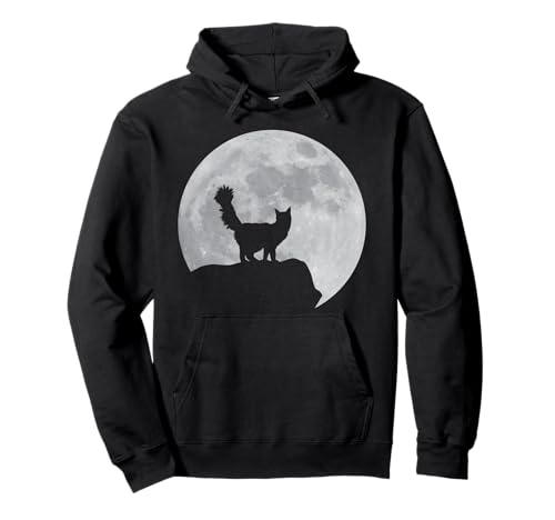 Image of Moon And Cat Silhouette - Maine Coon Cat Pullover Hoodie