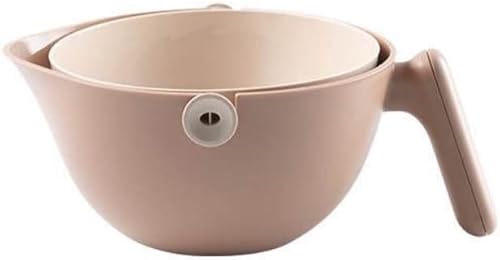 Miniatura 9 de Cuenco de lavado 2 en 1 y colador giratorio de alimentos, colador de doble capa con asa para drenar pasta, frutas, verduras, cesta de plástico apta