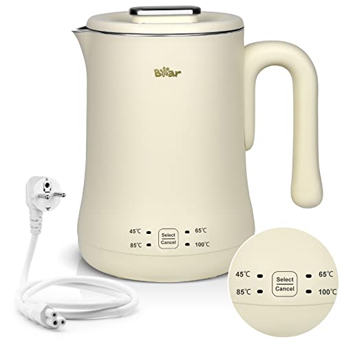 Die Besten 40 Grad Wasserkocher für Babynahrung Test 5 Bear 4 Temperaturstufen einstellbar 0,6 Liter elektrischer Wasserkocher, 500W Mini-Reisewasserkocher,Teekocher Reisewasserkocher klein,12h/ 30min Warmhaltefunktion, ideal für Reise Babynahrung