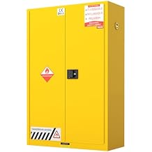 60 Gallon Flammable Storage Cabinet 65 x 43 x 18in, Galvanized Steel Flammable Liquid Storage Cabinet, Adjustable Shelves 60 Gallon Yellow